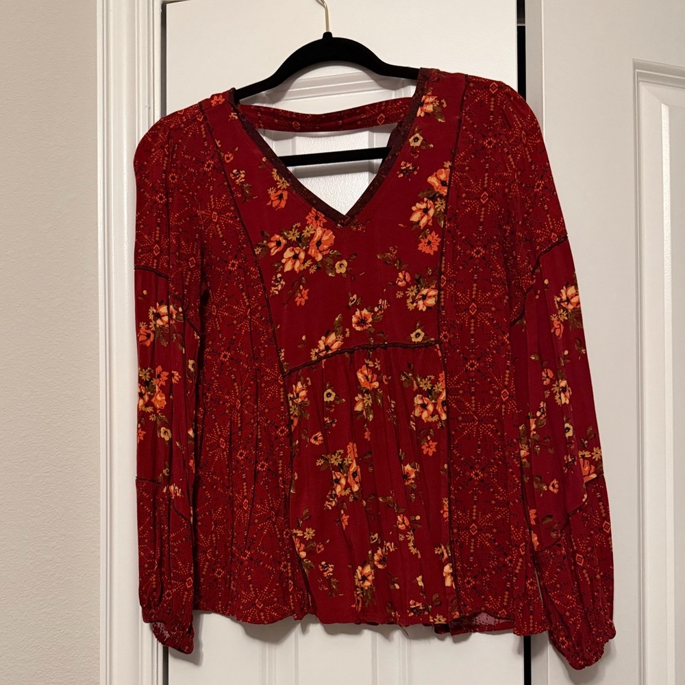 Maurices Red Floral Blouse
